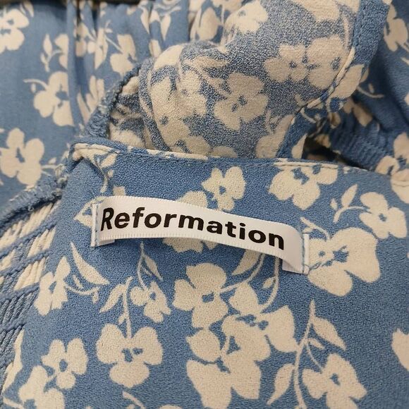 Reformation womens size 10 amethyst dress midi square neck ruffle blue floral - Picture 7 of 10